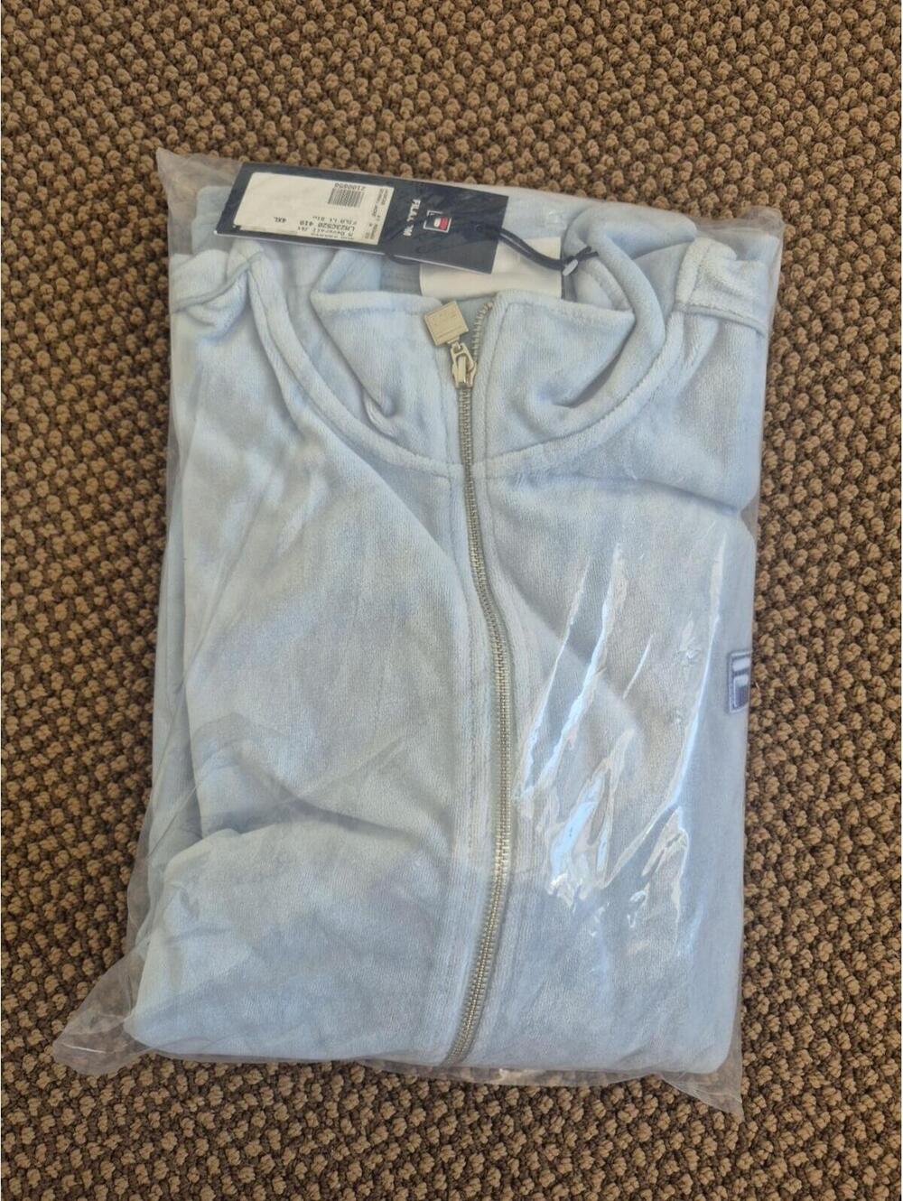 NWT Fila Men's Deverall Velour Track Jacket Light Blue Size 4XL Full Zip